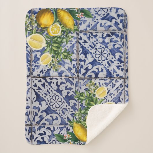 Mediterrane Lemons Summer Portugese Tegels Sherpa Deken (Voorkant)
