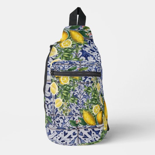 Mediterrane Lemons Summer Portugese Tegels Sling Bag (Voorkant)