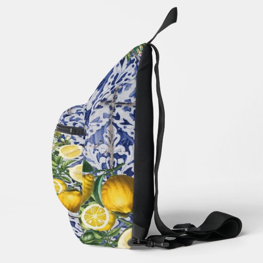 Mediterrane Lemons Summer Portugese Tegels Sling Bag (Rechts)