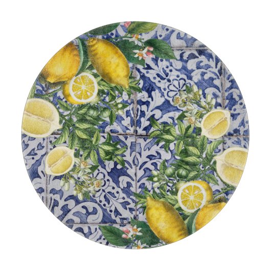 Mediterrane Lemons Summer Portugese Tegels Snijplank (Voorkant)