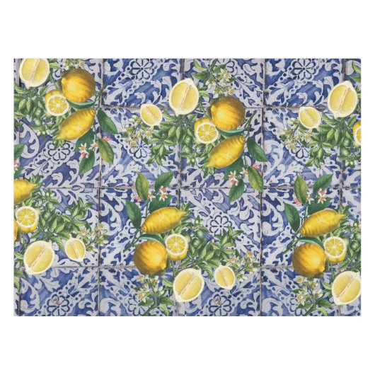 Mediterrane Lemons Summer Portugese Tegels Tafelkleed (Voorkant (Horizontaal))