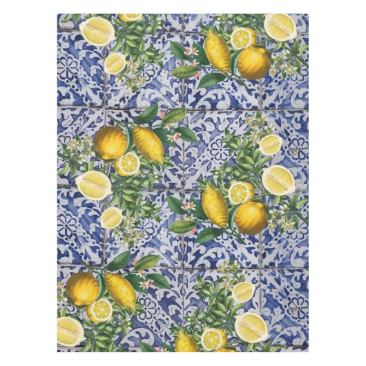 Mediterrane Lemons Summer Portugese Tegels Tafelkleed (Voorkant)