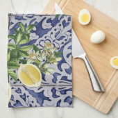 Mediterrane Lemons Summer Portugese Tegels Theedoek (Quarter Fold)