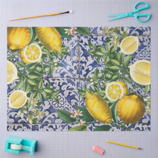 Mediterrane Lemons Summer Portugese Tegels Tissuepapier (Craft)