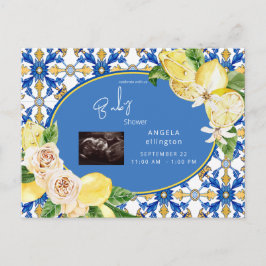 Mediterrane Lemons Ultrasound Blue Baby shower Uitnodiging Briefkaart