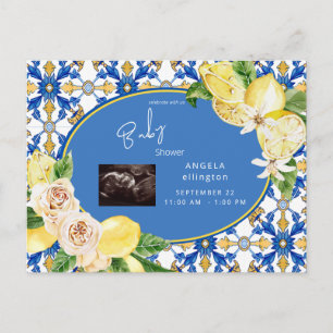 Mediterrane Lemons Ultrasound Blue Baby shower Uitnodiging Briefkaart