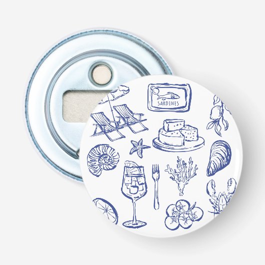 mediterrane levensbeschrijving button flesopener (Voorkant)