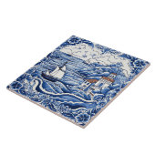 Mediterrane liefhebbers blauw wit keramische tegel tegeltje (Zijkant)