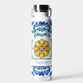 Mediterrane Majolica tegels print blauw en geel Waterfles (Voorkant)