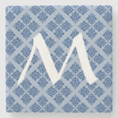 Mediterrane Marokkaanse Damask met Monogram Stenen Onderzetter (Voorkant)