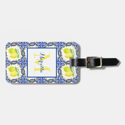 Mediterrane monogram op maat bagagelabel (Voorkant horizontaal)