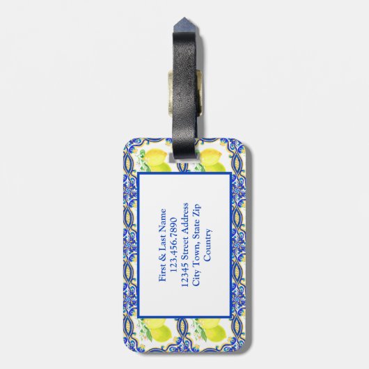 Mediterrane monogram op maat bagagelabel (Achterkant verticaal)