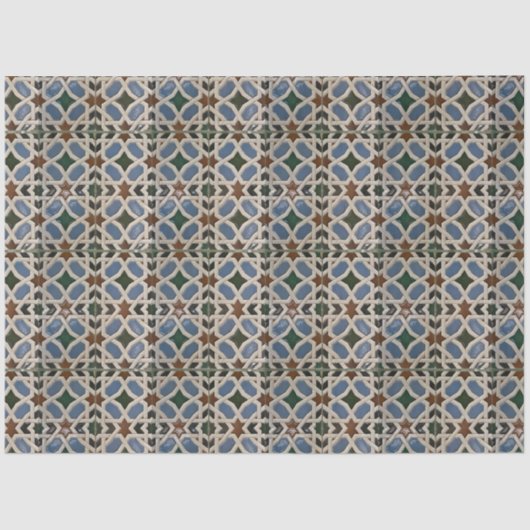 Mediterrane Mosaic Blue Green-ontkoppeling Tissuepapier (Voorkant)