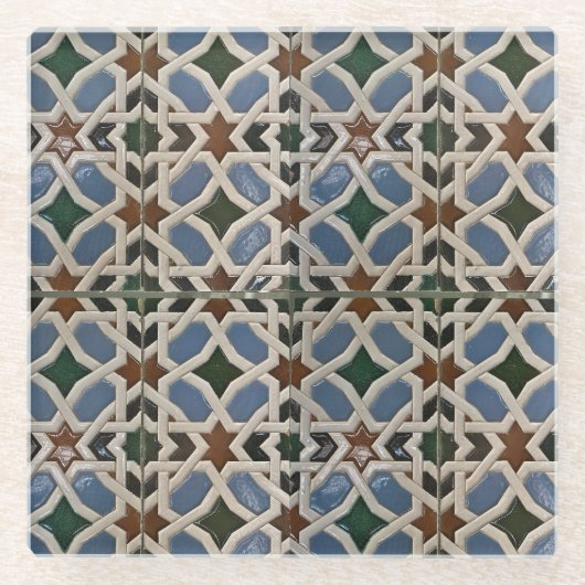 Mediterrane Mosaic Blue Groen Glazen Onderzetter (Voorkant)