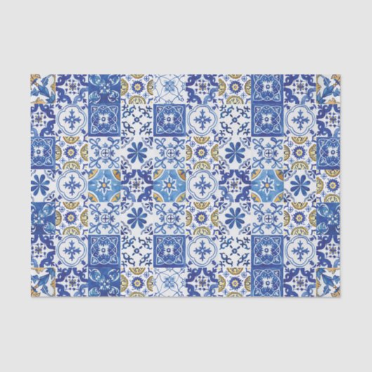Mediterrane Mosaic Tiles Blue Decoupage Craft Tissuepapier (Voorkant)