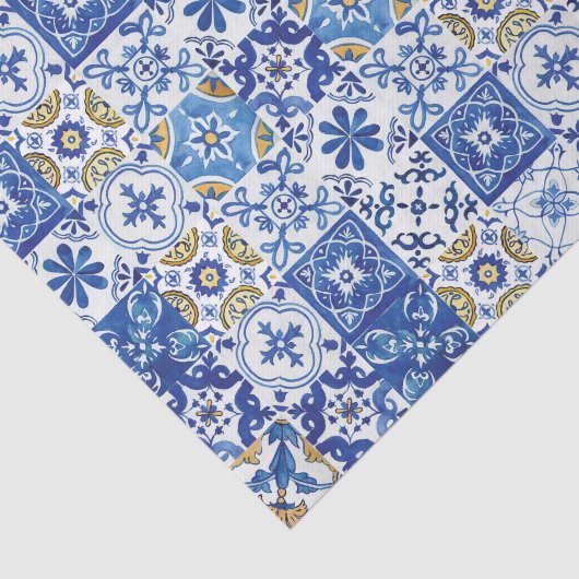 Mediterrane Mosaic Tiles Blue Decoupage Craft Tissuepapier (Detail)