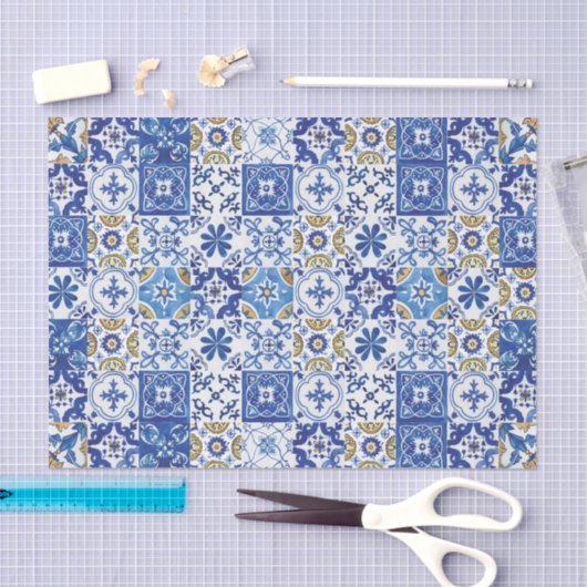 Mediterrane Mosaic Tiles Blue Decoupage Craft Tissuepapier (Craft)