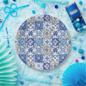 Mediterrane Mosaïsche Tegels Blauwe Birthday Party Papieren Bordje (Feest)