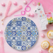 Mediterrane Mosaïsche Tegels Blauwe Birthday Party Papieren Bordje (Feest)