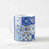 Mediterrane naam Blauw, Wit, Gele Waterverf Koffiemok (Voorkant links)