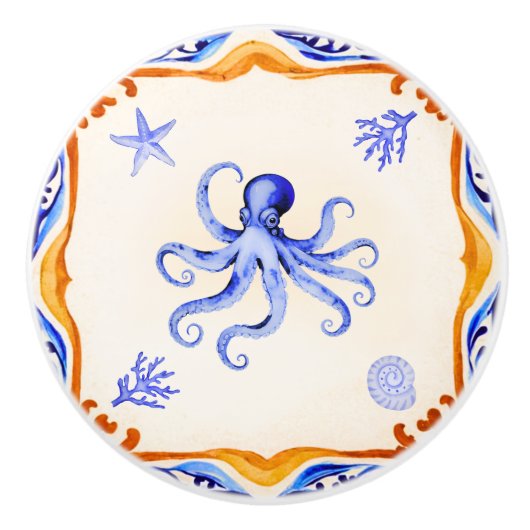 mediterrane octopus keramische knop (Voorkant)