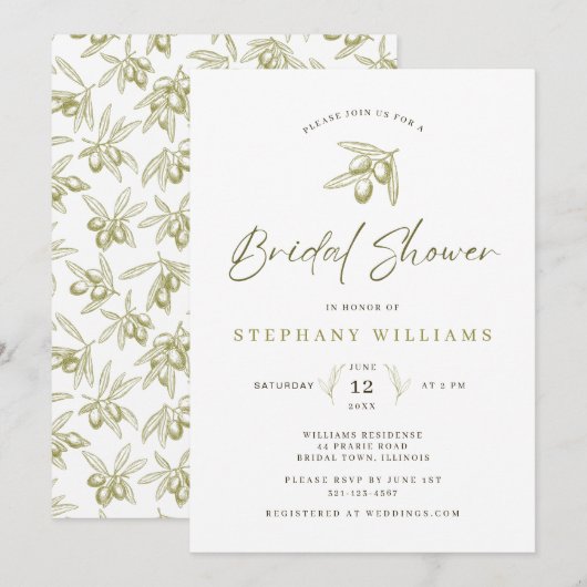 Mediterrane Olijf Bruids Douche Uitnodiging (Voorkant / Achterkant)