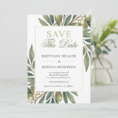 Mediterrane Olijftak Foto bruiloft Save The Date (Staand voorkant)