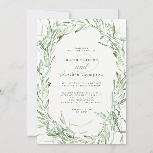mediterrane olijftakken | Waterverf bruiloft Kaart (Voorkant)