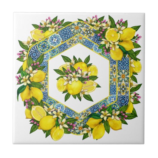 Mediterrane Patroonkleur 7 Keramische Tegel Tegeltje (Voorkant)