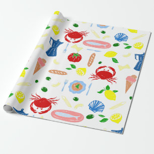 mediterrane picknick met zeevruchten krab aan zee cadeaupapier