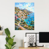 Mediterrane Poster van een Kustdorp (Thuiskantoor)