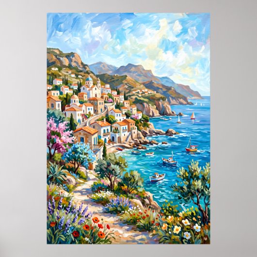 Mediterrane Poster van een Kustdorp (Voorkant)