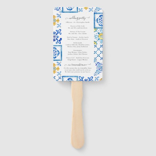 Mediterrane programma Citrus Wedding Ceremony Handwaaier (Achterkant)