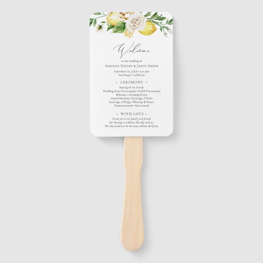 Mediterrane programma Citrus Wedding Ceremony Handwaaier (Voorkant)