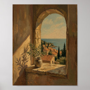Mediterrane raam II Vintage Schilderij Poster