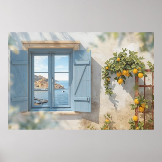 Mediterrane raam uitzicht frame Kust Citroen Balko Poster (Voorkant)