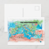Mediterrane reiskaart Spanje Italië Briefkaart (Voorkant / Achterkant)