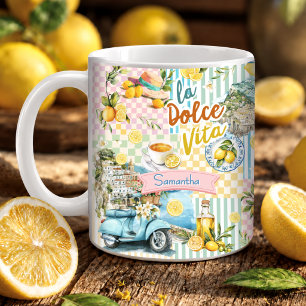 Mediterrane roze Turquoise Citrus Collage Koffiemok