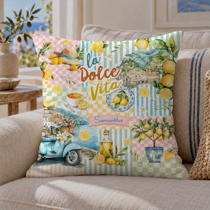 Mediterrane roze Turquoise Citrus Collage Kussen