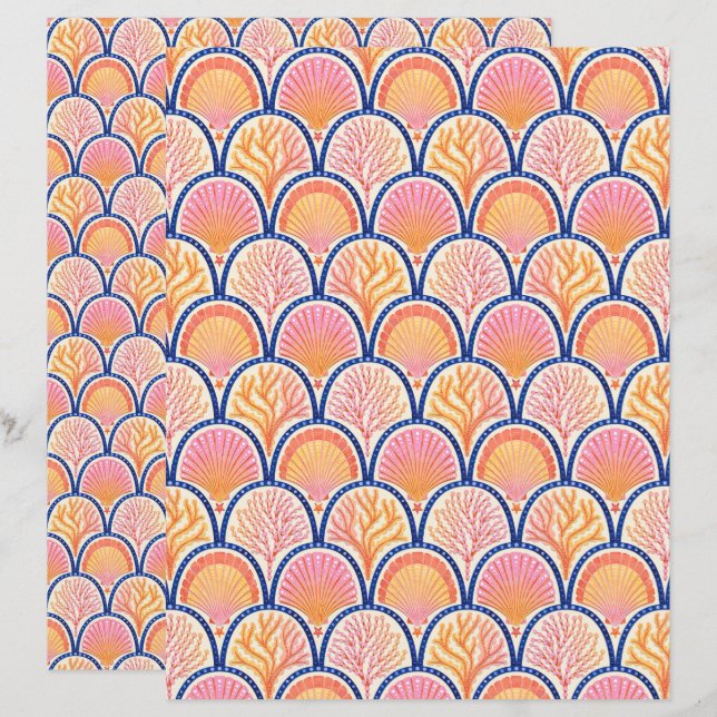 Mediterrane Schelpen en Zeegras Scrapbook Papier (Voorkant / Achterkant)