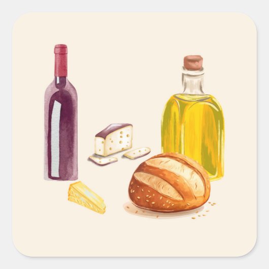 Mediterrane smaken vierkante sticker (Voorkant)