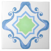 Mediterrane Star Blauw & Groene Keramische Tegel Tegeltje (Voorkant)
