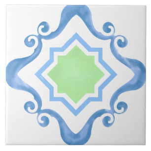Mediterrane Star Blauw & Groene Keramische Tegel Tegeltje