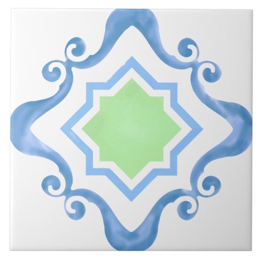 Mediterrane Star Blauw & Groene Keramische Tegel Tegeltje (Voorkant)