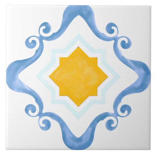 Mediterrane Star Geel & Blauw Keramische Tegel Tegeltje (Voorkant)