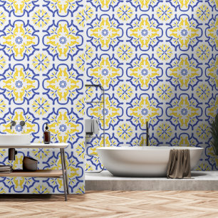 Mediterrane stijl blauw en geel behang