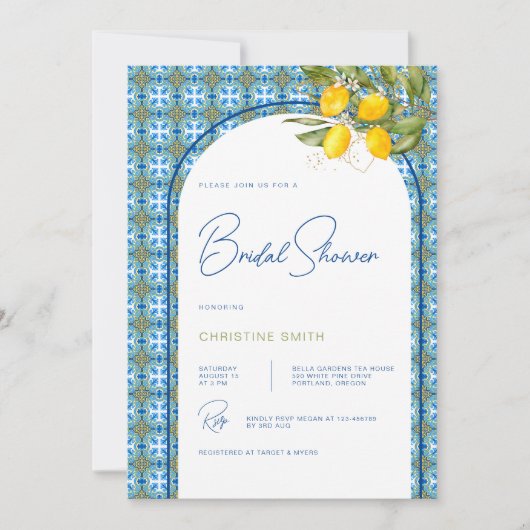 Mediterrane stijl citroen bruids douche uitnodigin kaart (Voorkant)