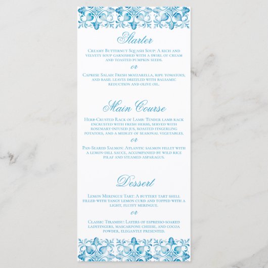 Mediterrane stijl Crest Bruiloft Flat Menu (Achterkant)