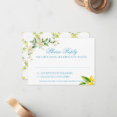 Mediterrane stijl Trellis/Lemon RSVP behuizing Notitiekaartje (Voorkant / Achterkant in situ)