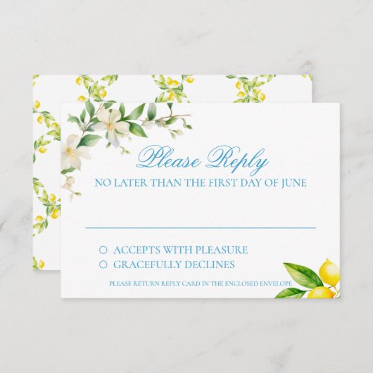 Mediterrane stijl Trellis/Lemon RSVP behuizing Notitiekaartje (Voorkant / Achterkant)